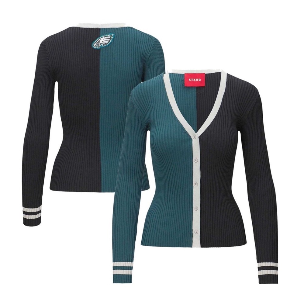 STAUD x NFL Philadelphia Eagles Slim Cardigan Sweater XL Ribbed Football Gameday